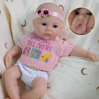 30 cm weiche Silikon-Reborn-Babypuppe Mädchen Meadow im rosa Pullover