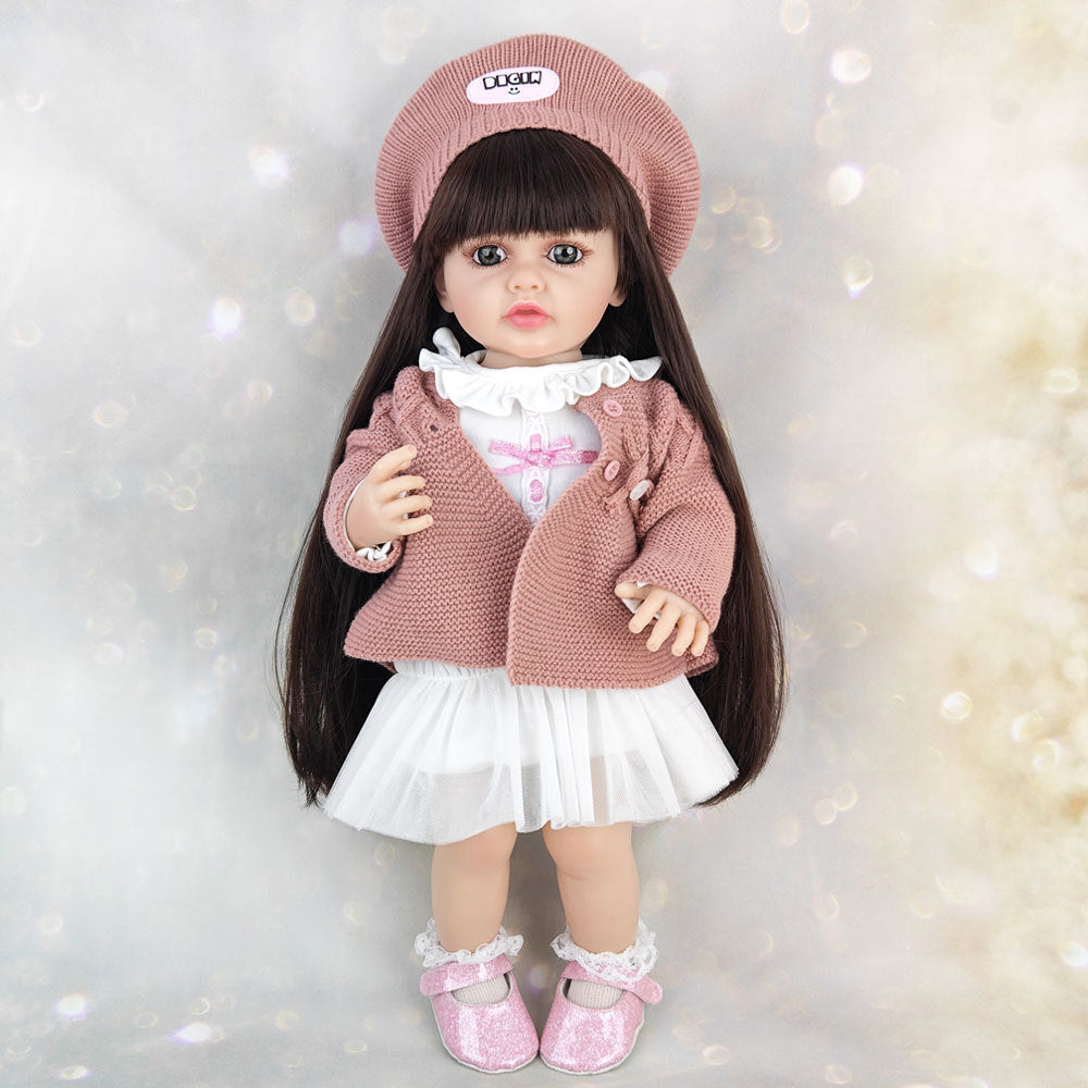 22 Zoll offene Augen lange Haare Reborn Baby Mädchen mit Pullover -Betty