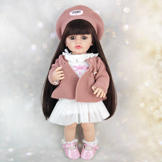 22 Zoll offene Augen lange Haare Reborn Baby Mädchen mit Pullover -Betty