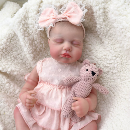 20 Zoll realistische Reborn Babypuppen mit geschlossenen Augen Mädchen im rosa Kleid - Loulou