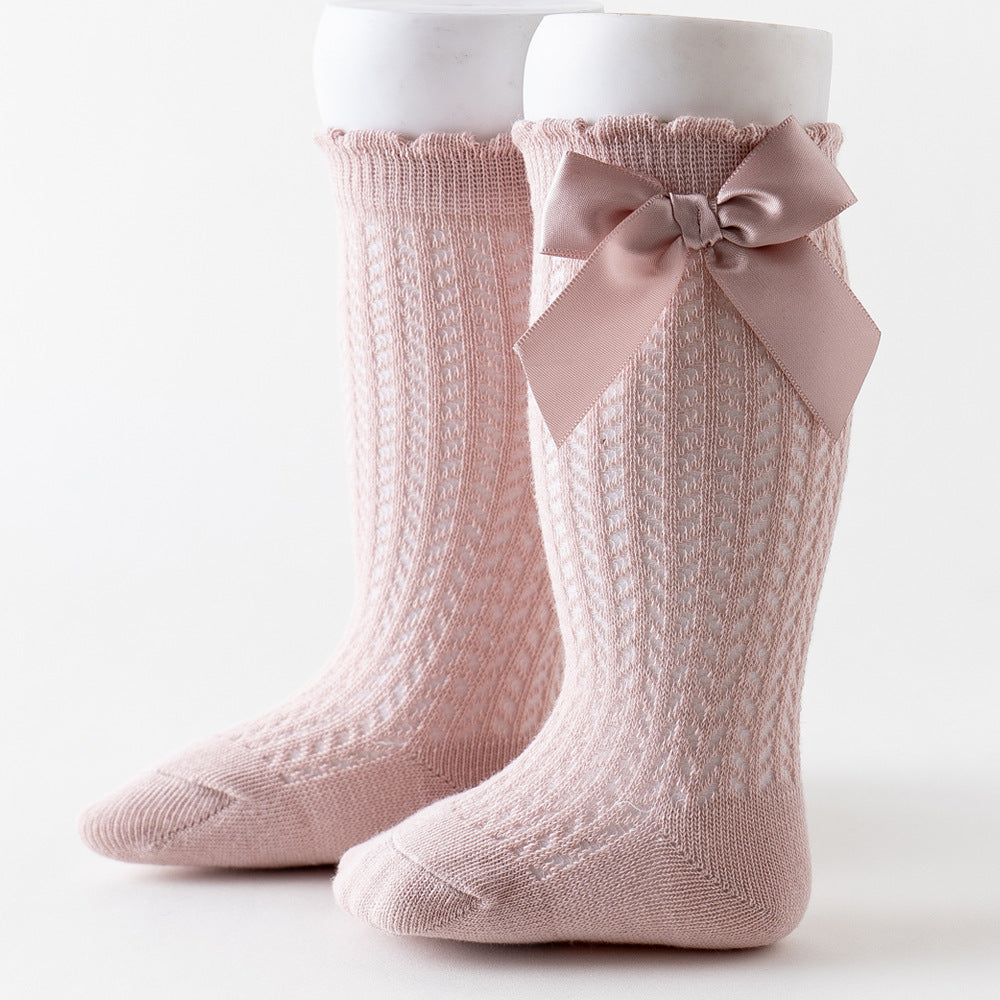 Oberschenkelhohe Netzsocken mit großer Schleife für Kinder
