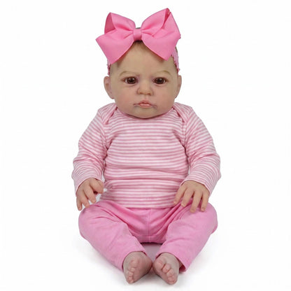 19 Zoll Heron Reborn Puppe mit offenen Augen in rosa gestreiften Outfits