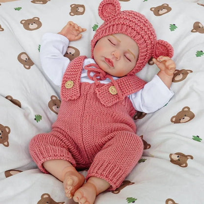 20 Zoll 3D-Haut geschlossene Augen Loulou Reborn Babypuppe Mädchen in rotem Overall