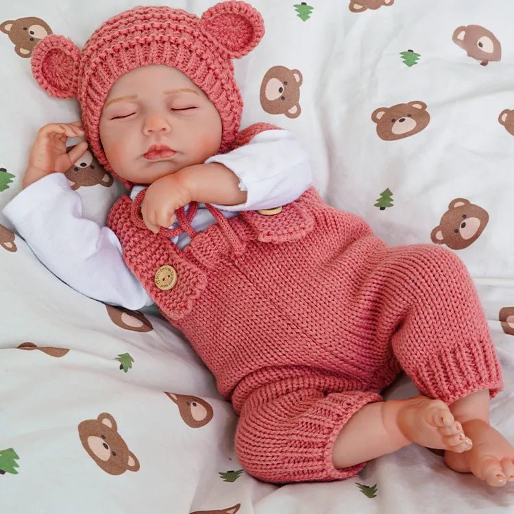 20 Zoll 3D-Haut geschlossene Augen Loulou Reborn Babypuppe Mädchen in rotem Overall