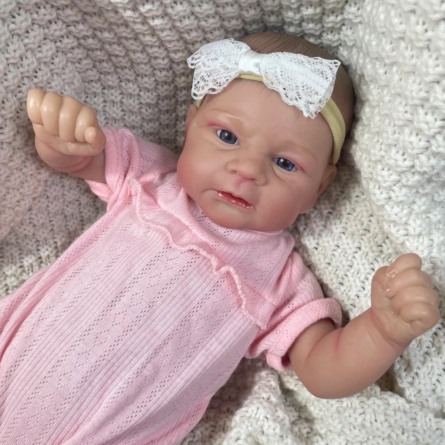19 Zoll blaue Augen Reborn Baby Mädchen in rosa Kleidung-Elijah