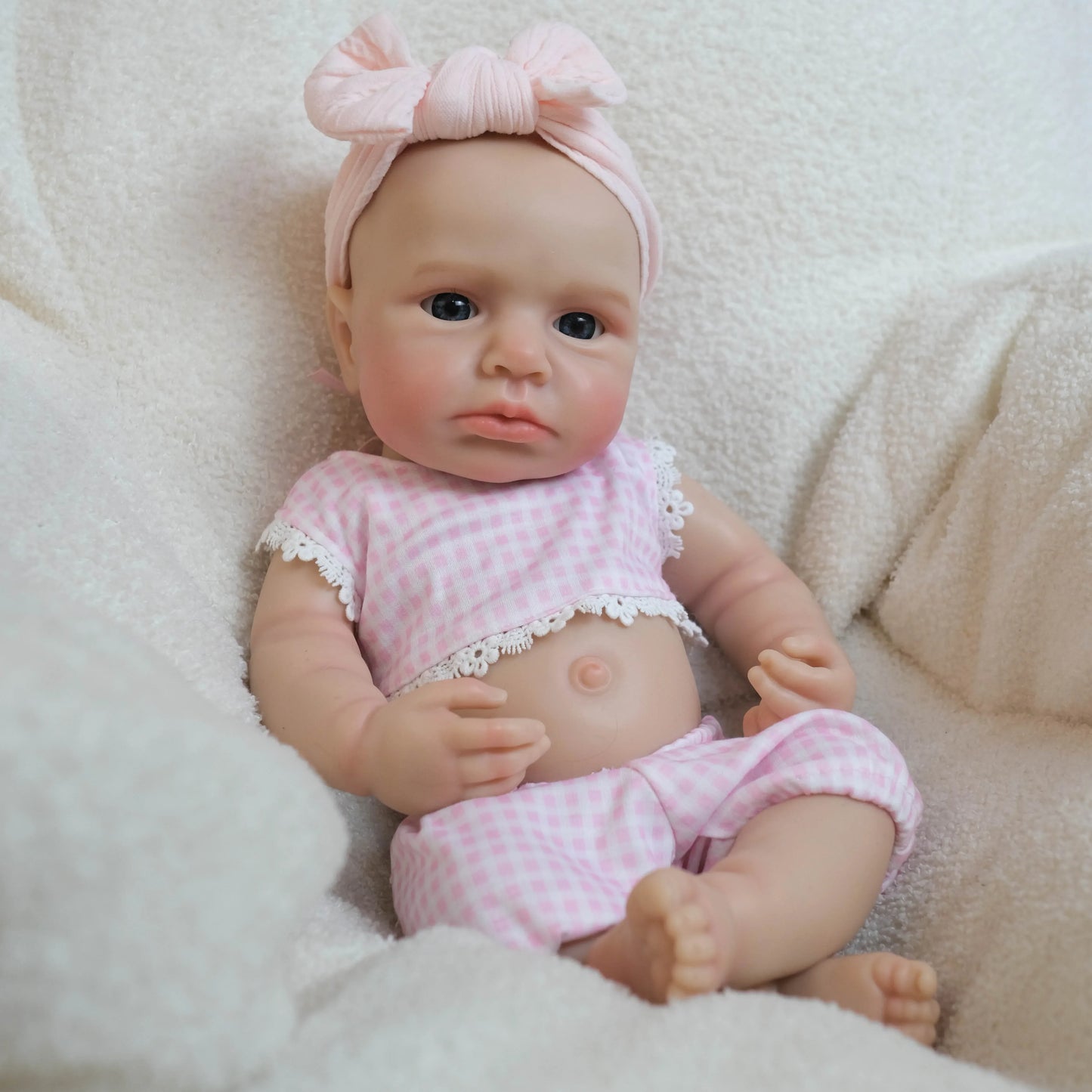 18 Zoll vollsilikone wache Loulou Reborn Puppe Mädchen im rosa karierten Outfit