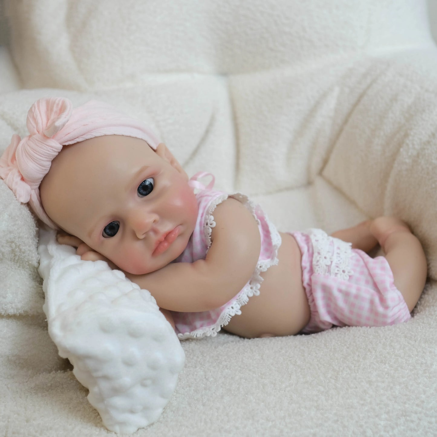 18 Zoll vollsilikone wache Loulou Reborn Puppe Mädchen im rosa karierten Outfit