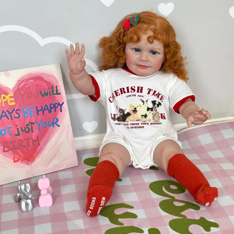 Elma 60 cm offene Augen lockiges Haar kuschelige Rebornpuppe-Zoe