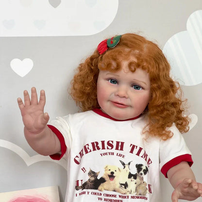Elma 60 cm offene Augen lockiges Haar kuschelige Rebornpuppe-Zoe
