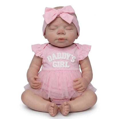 45 cm realistische Pascale Reborn Puppe aus Vollsilikon im rosa Kleid