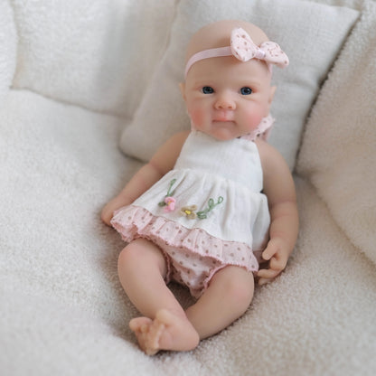 20 cm weiche Vollsilikon-Bettie-Reborn-Babypuppe im weißen Kleid