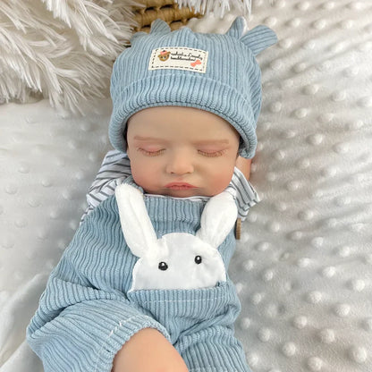 20 Zoll 3D-bemalte Rosalie Reborn Puppe schlafend in blauen Hasenoutfits