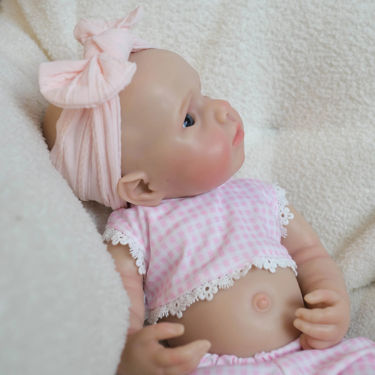 18 Zoll vollsilikone wache Loulou Reborn Puppe Mädchen im rosa karierten Outfit