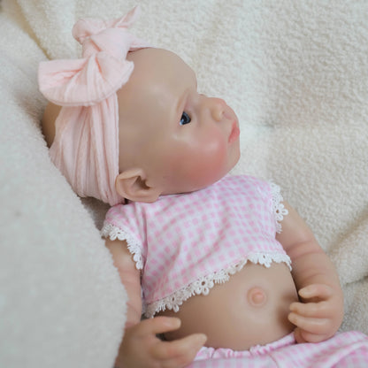 18 Zoll vollsilikone wache Loulou Reborn Puppe Mädchen im rosa karierten Outfit