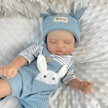 20 Zoll 3D-bemalte Rosalie Reborn Puppe schlafend in blauen Hasenoutfits