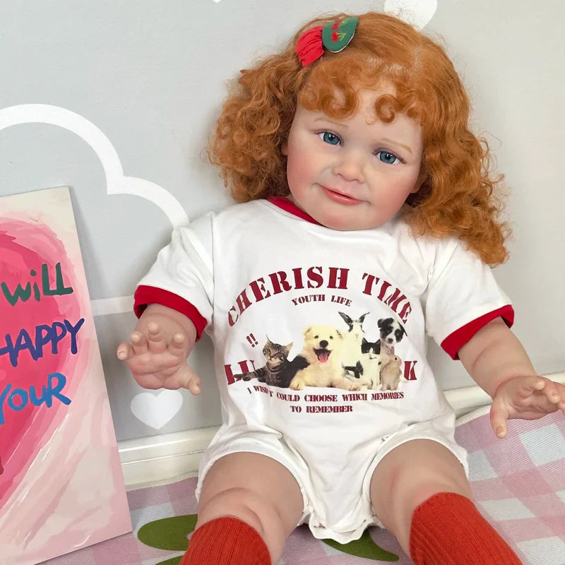 Elma 60 cm offene Augen lockiges Haar kuschelige Rebornpuppe-Zoe