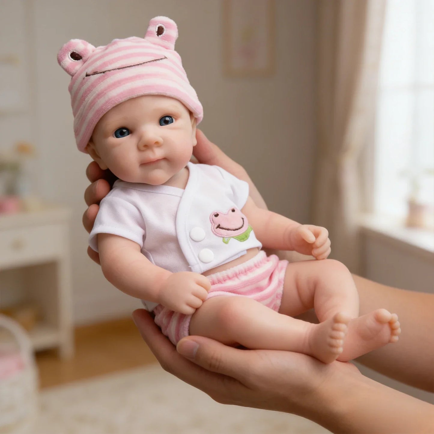 30 cm Bettie Reborn-Babypuppe aus Vollsilikon in rosa Kleidung
