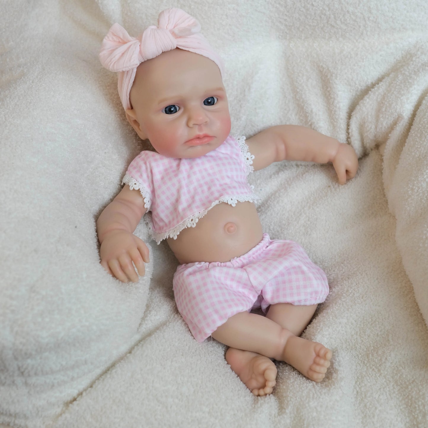18 Zoll vollsilikone wache Loulou Reborn Puppe Mädchen im rosa karierten Outfit