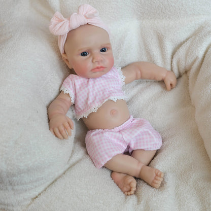 18 Zoll vollsilikone wache Loulou Reborn Puppe Mädchen im rosa karierten Outfit