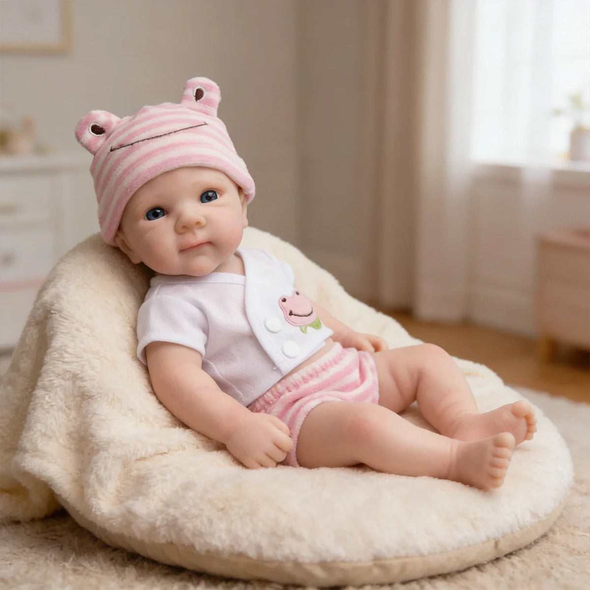 30 cm Bettie Reborn-Babypuppe aus Vollsilikon in rosa Kleidung