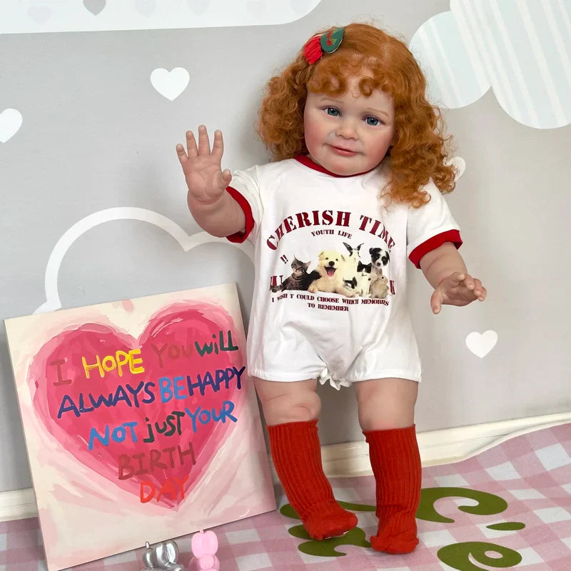 Elma 60 cm offene Augen lockiges Haar kuschelige Rebornpuppe-Zoe