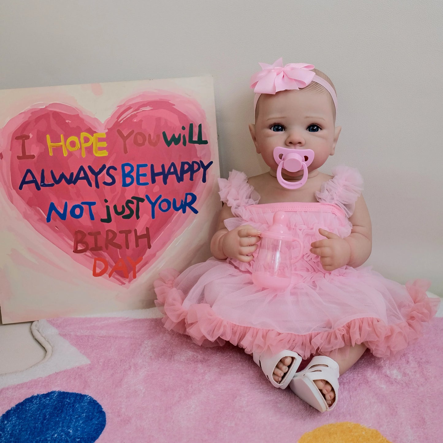 45 cm niedliche Bettie Reborn-Puppe mit offenen Augen Mädchen im rosa Kleid