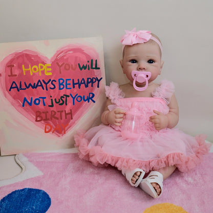 45 cm niedliche Bettie Reborn-Puppe mit offenen Augen Mädchen im rosa Kleid