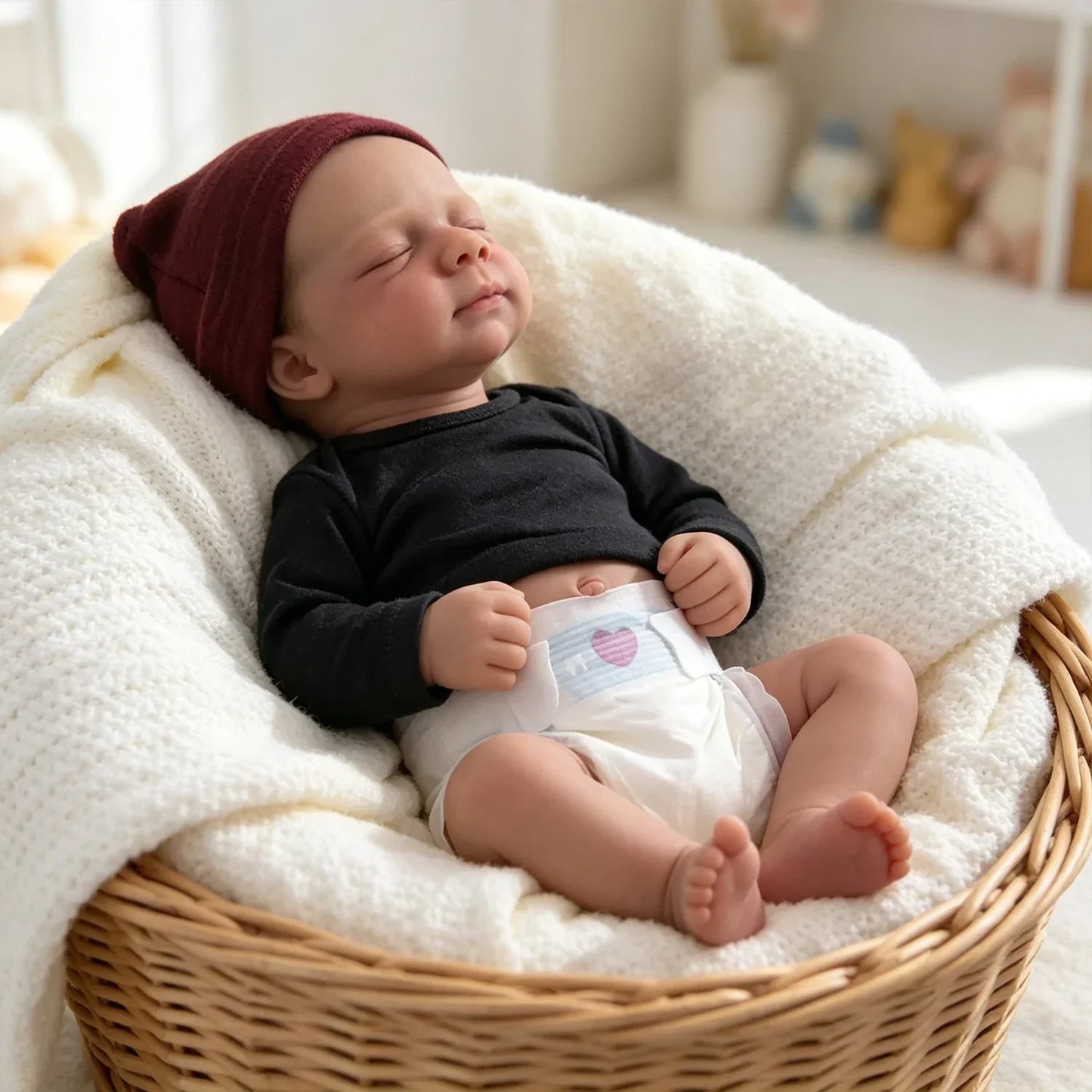 45 cm weiches Vollsilikon-Reborn Baby Pascale im schwarzen Jumpsuit