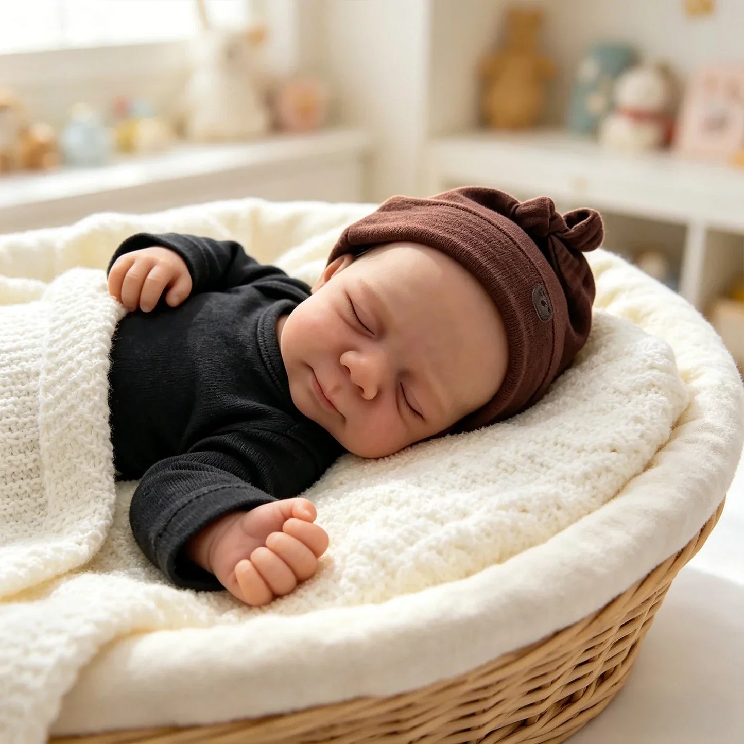 45 cm weiches Vollsilikon-Reborn Baby Pascale im schwarzen Jumpsuit