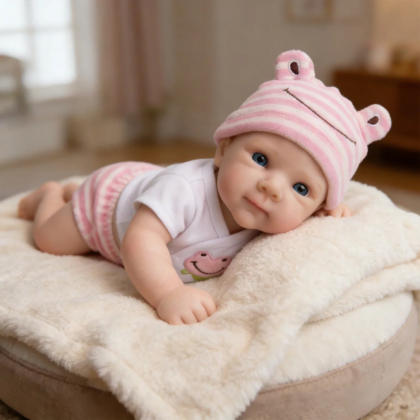 30 cm Bettie Reborn-Babypuppe aus Vollsilikon in rosa Kleidung