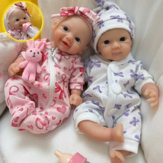 20cm Silikon Mini Reborn Zwillinge mit offenen Augen - Bettie und Vivienne