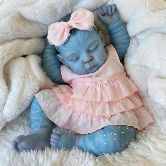 19 Zoll reborntes Mädchen namens Peaches mit geschlossenen Augen im rosa Kleid