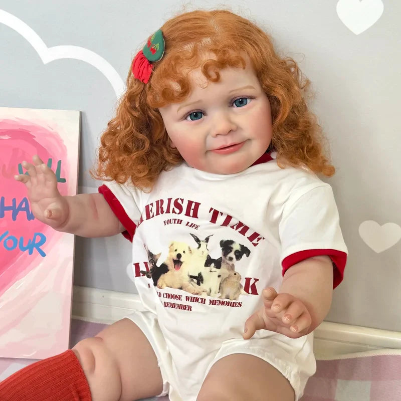 Elma 60 cm offene Augen lockiges Haar kuschelige Rebornpuppe-Zoe