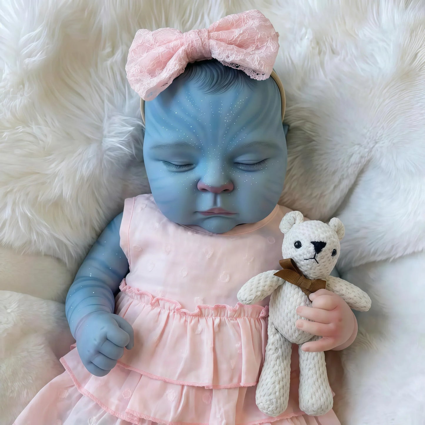 19 Zoll reborntes Mädchen namens Peaches mit geschlossenen Augen im rosa Kleid