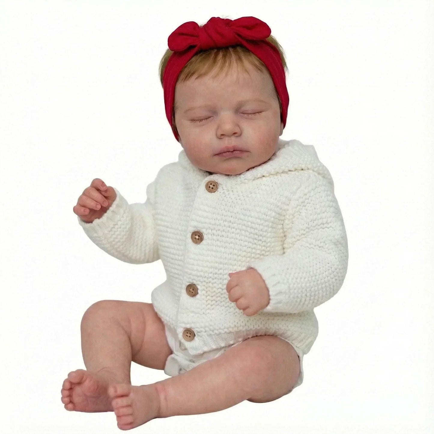 50 cm realistische Loulou Reborn Babypuppe mit geschlossenen Augen in weißer Kleidung