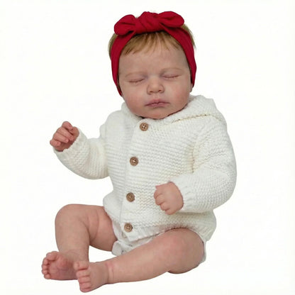 50 cm realistische Loulou Reborn Babypuppe mit geschlossenen Augen in weißer Kleidung