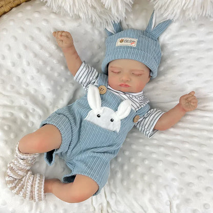 20 Zoll 3D-bemalte Rosalie Reborn Puppe schlafend in blauen Hasenoutfits
