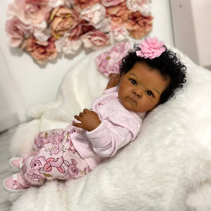 18 Zoll lockiges Haar dunkle Haut weiche Berührung kuscheliges Reborn Baby Mädchen-Bettie