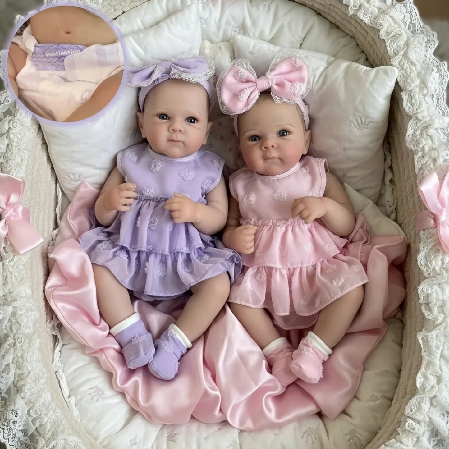 45 cm Reborn Puppe mit offenen Augen Zwillingsschwestern im Kleid-Bettie