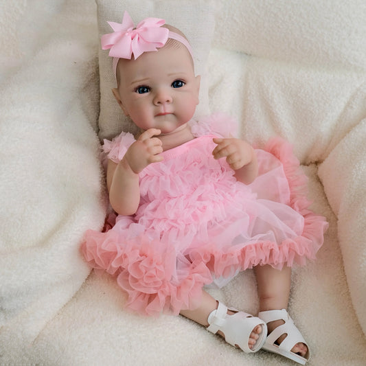 45 cm niedliche Bettie Reborn-Puppe mit offenen Augen Mädchen im rosa Kleid