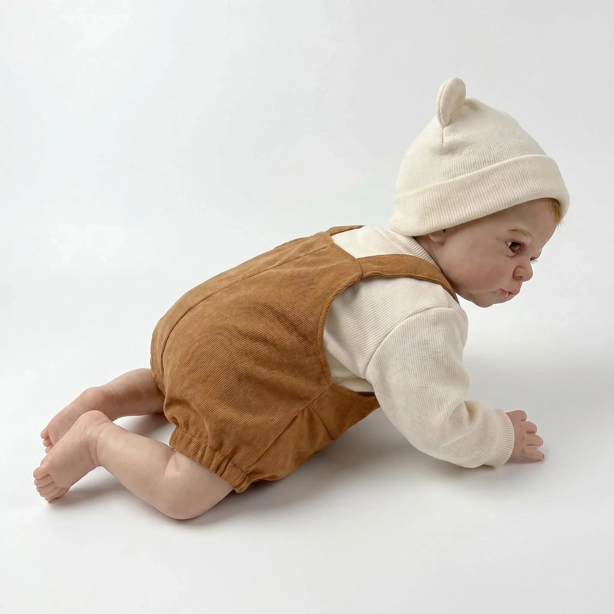 19 Zoll rebornte Reiherpuppe mit offenen Augen im Braunbären Outfit