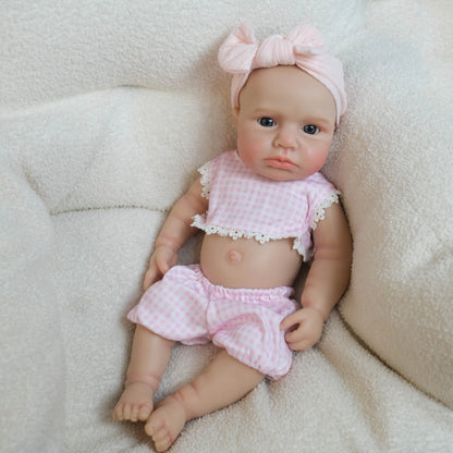 18 Zoll vollsilikone wache Loulou Reborn Puppe Mädchen im rosa karierten Outfit