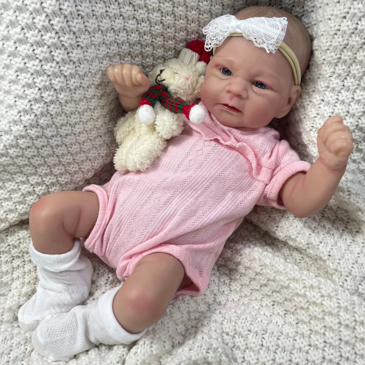 19 Zoll blaue Augen Reborn Baby Mädchen in rosa Kleidung-Elijah