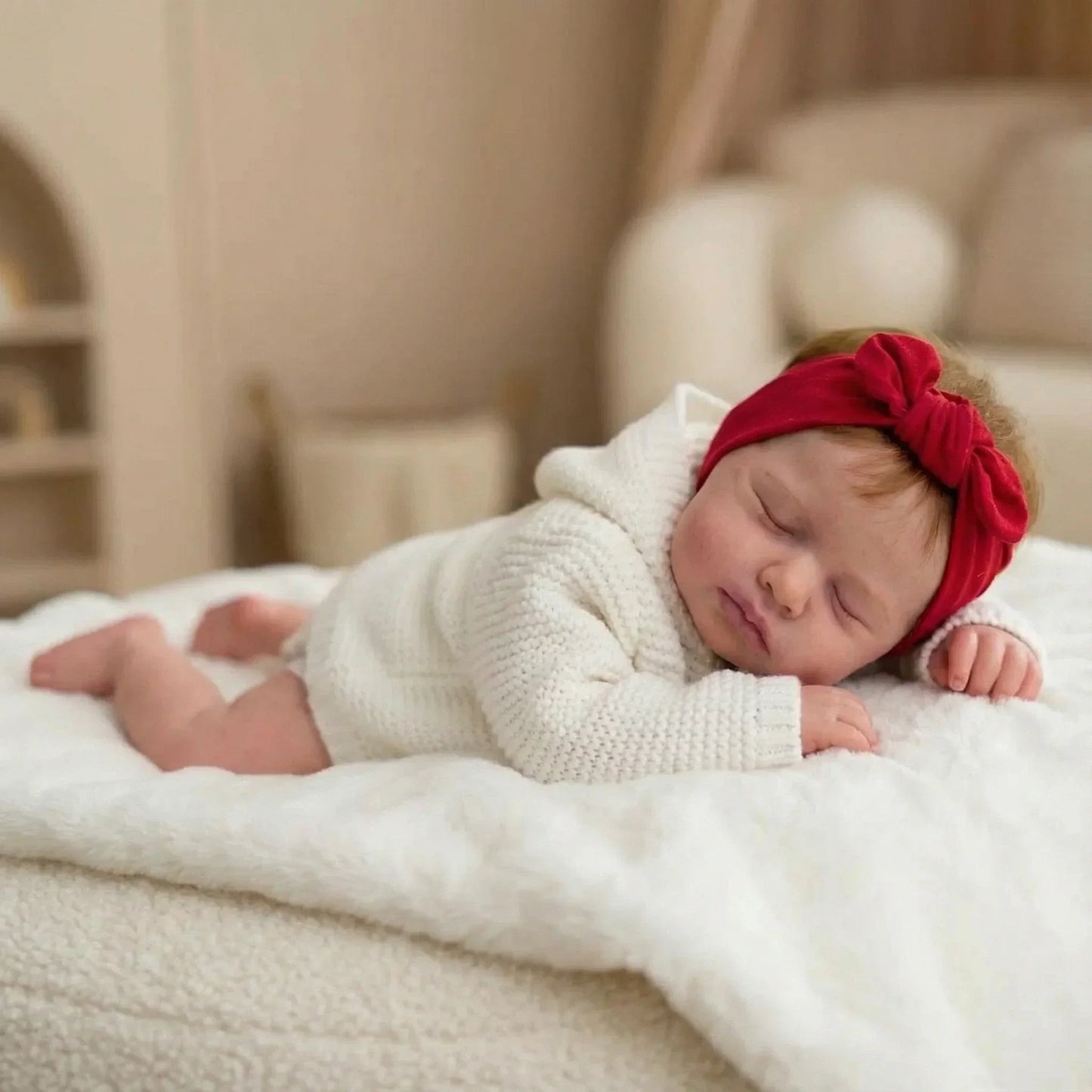 50 cm realistische Loulou Reborn Babypuppe mit geschlossenen Augen in weißer Kleidung