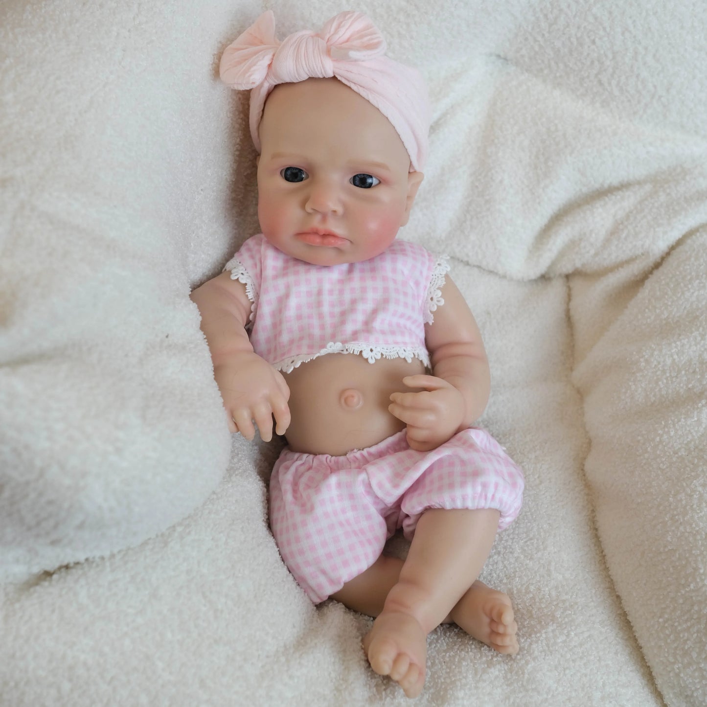 18 Zoll vollsilikone wache Loulou Reborn Puppe Mädchen im rosa karierten Outfit