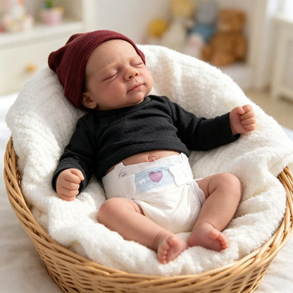 45 cm weiches Vollsilikon-Reborn Baby Pascale im schwarzen Jumpsuit