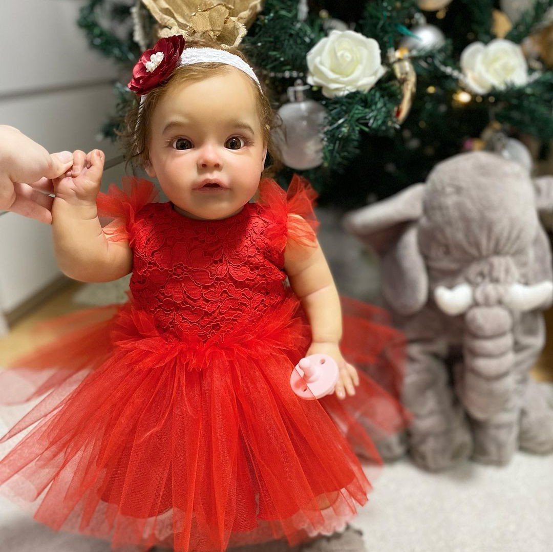 22 Zoll Reborn Puppen Mädchen mit offenen Augen und Weihnachtskleidung - Suesue