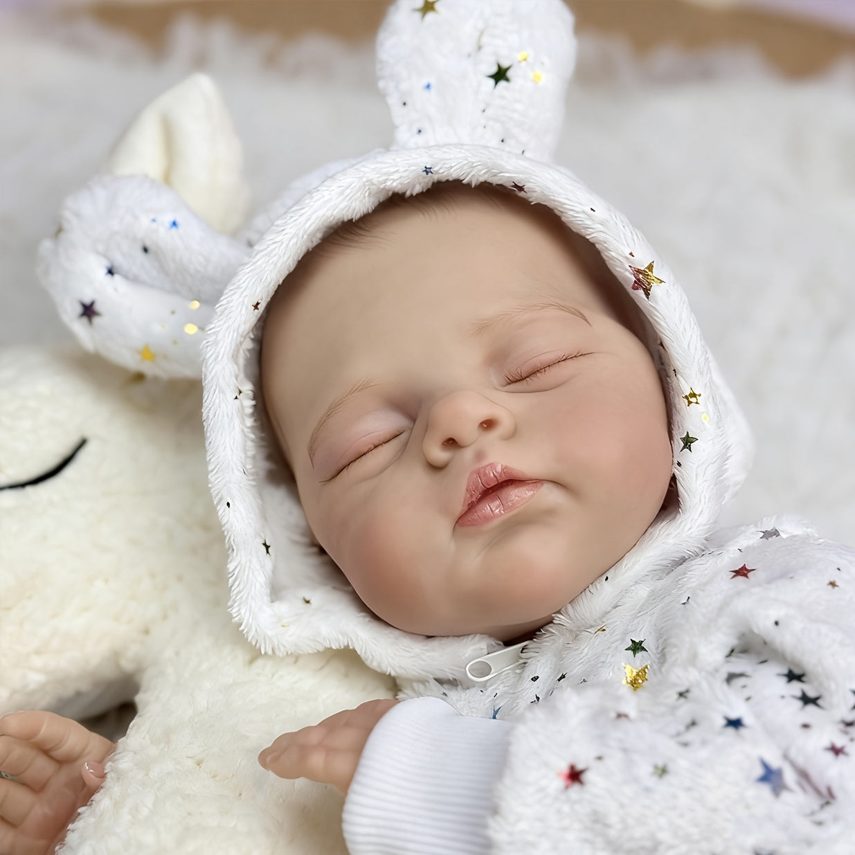19 Zoll 3D-bemalte Reborn Puppe Schlafende Irys in sternenweißer Kleidung