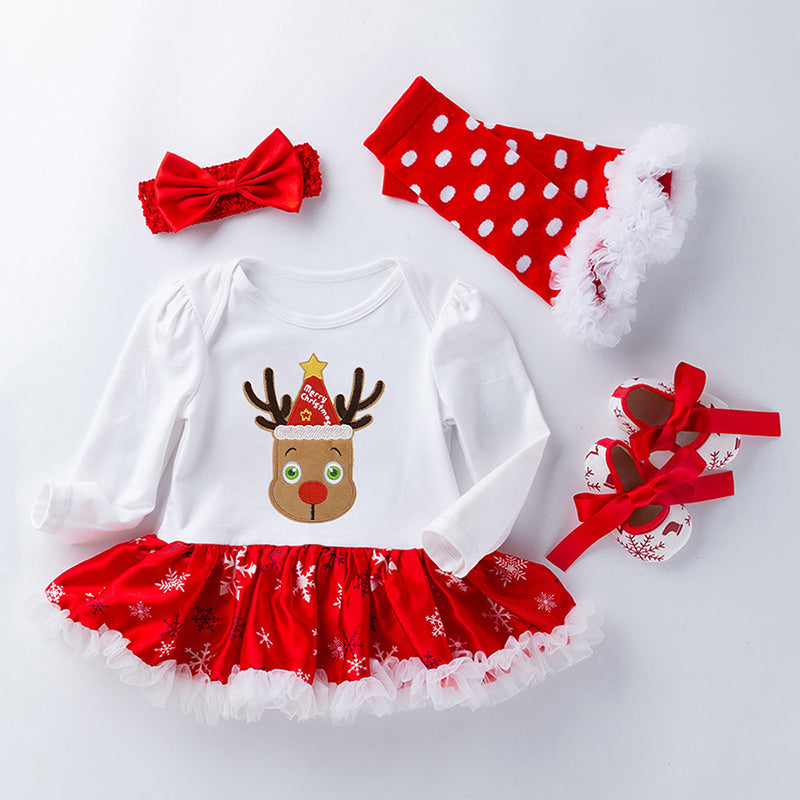 4-teiliges Süßes Lieber Kopf gedruckt Weihnachtskleid für 21-23 Zoll Reborn Puppen