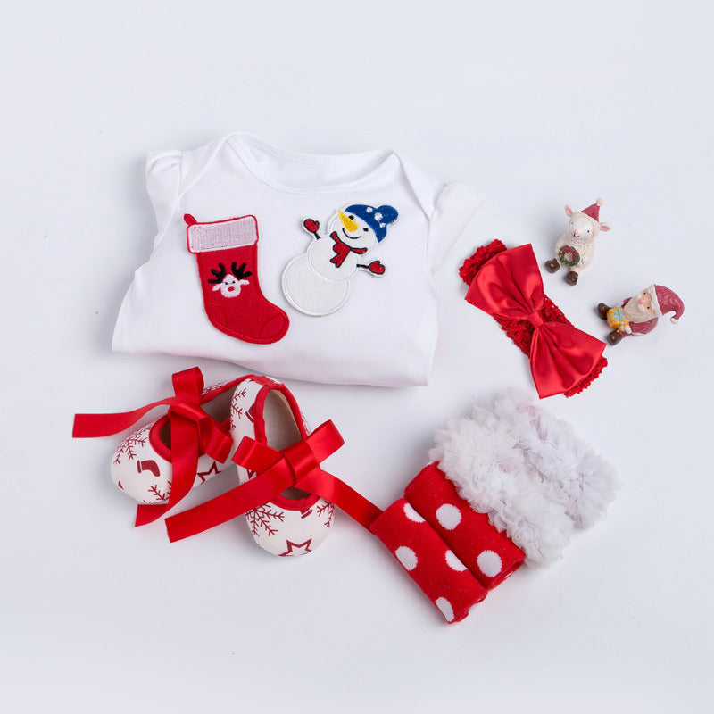 4-teiliges Kleid mit Weihnachtssockenmuster für 21/22/23 Zoll Reborn-Puppen
